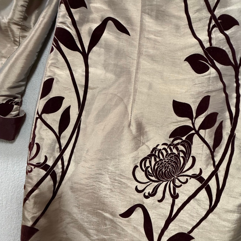 Elegant Asian Velvet Satin Floral Reversible Kimono Coat Size‎ 14 - Picture 11 of 16